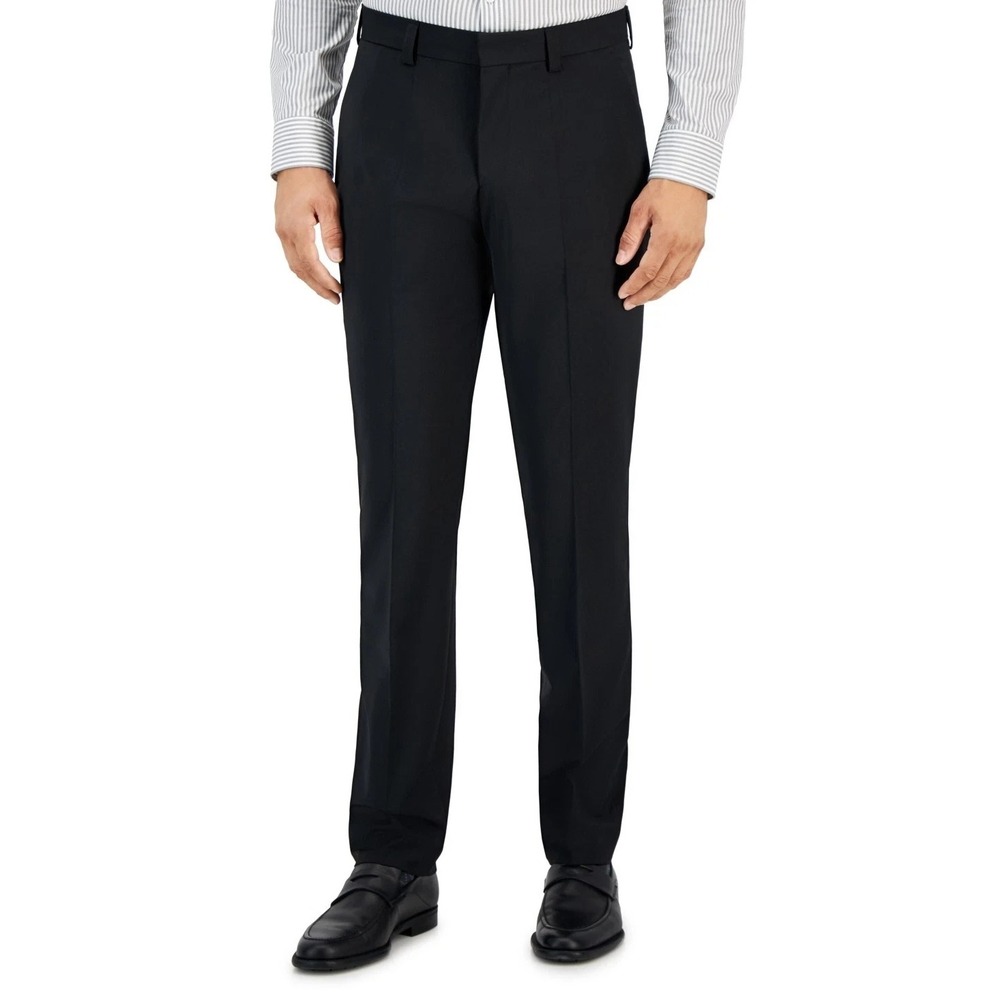 Hugo Boss Mens Modern fit Dress Pants 36W 33L Black Solid Stretch Wool Blend